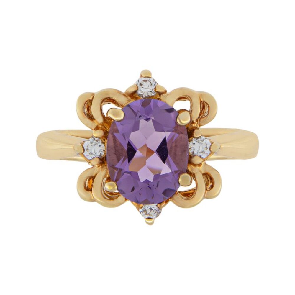 Radiant Treasures Gold Tone Amethyst and Cubic Zirconia Cocktail Ring, Size 11